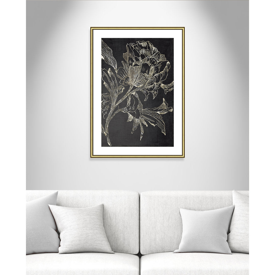 Golden Flower Folklore I by Asia Jensen - Picture Frame Graphic Art Print Joss & Main Size: 36.75" H x 26.75" W Format: Gold Framed