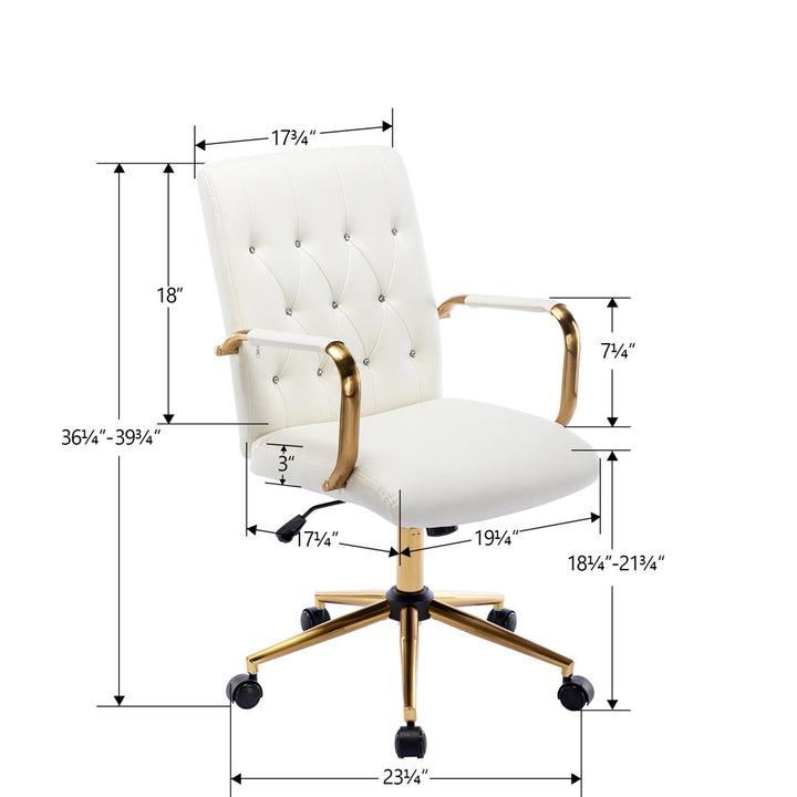 Von Executive Chair 23" Wide Leather Diamond-Tufted Swivel Adjustable Height Glam Style Etta Avenue™