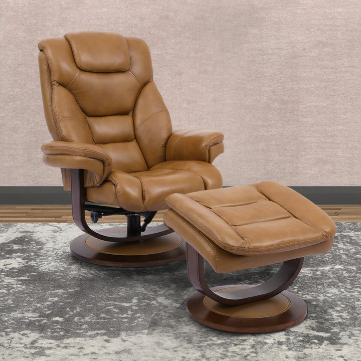 Carolynn 33.5" Wide Leather Match Manual Swivel Ergonomic Recliner with Ottoman Wade Logan® Upholstery Color: Butterscotch Leather Match