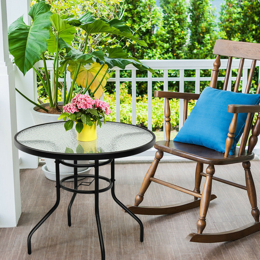 32'' Patio Round Table Tempered Glass Steel Frame Outdoor Pool Yard Garden Winston Porter
