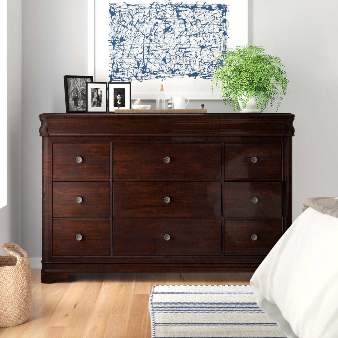 Altigarron 9 Drawer 65" W Solid Wood Dresser Lark Manor™