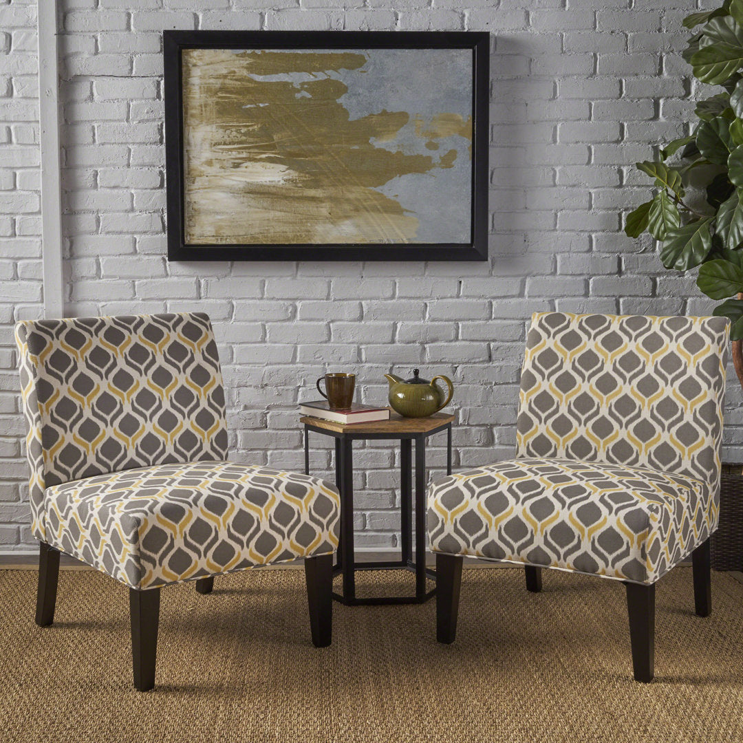 Yokota 22.5" Wide Polyester Slipper Chair (Set of 2) Highland Dunes Fabric: Yellow/Gray Polyester Blend