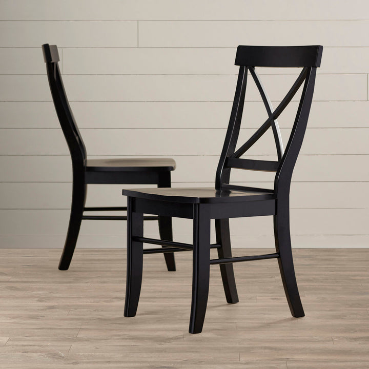 Solid Wood Cross Back Side Chair (Set of 2) August Grove® Color: Black