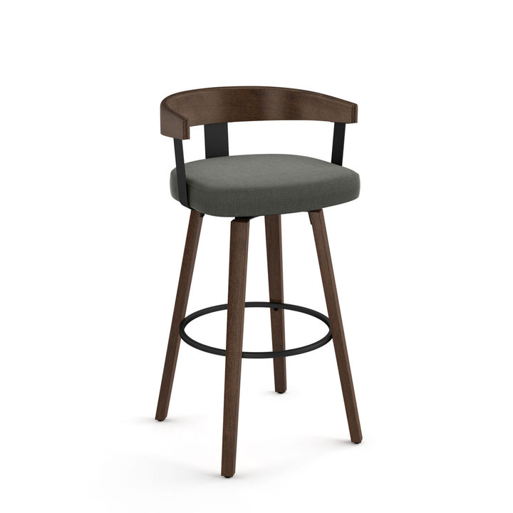 Calvion Swivel Counter & Bar Stool with Wooden Backrest Wade Logan® Upholstery: Charcoal Gray, Seat Height: Counter Stool (26.25" Seat Height)
