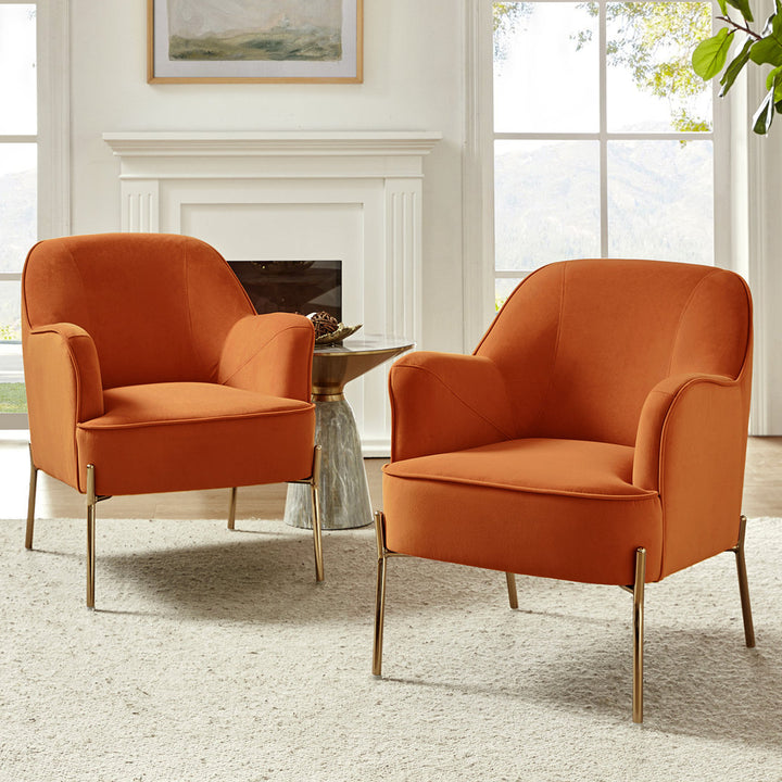 Cleo 26" Wide Contemporary Chair with Recessed Arms (Set of 2) Etta Avenue™ Fabric: Orange Velvet