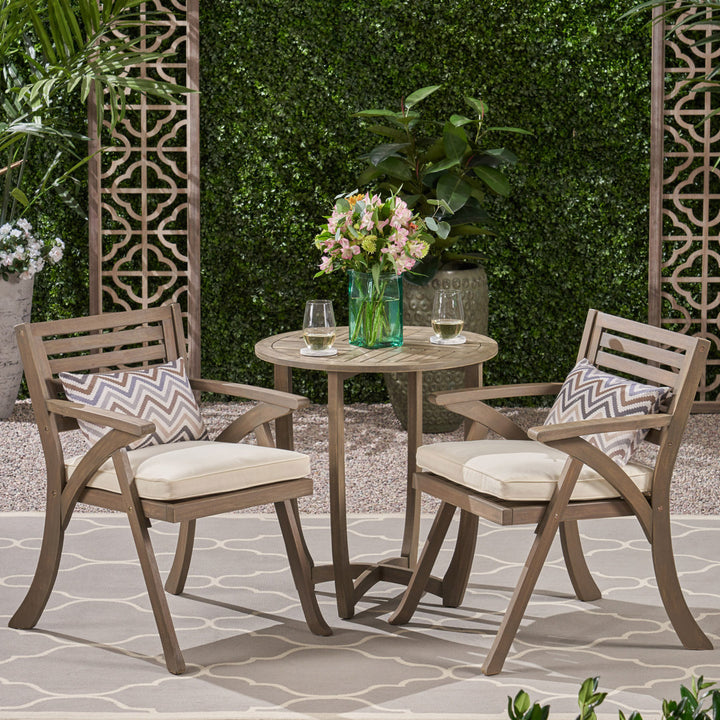 Round 2 - Person 28" Long Bistro Set with Cushions Red Barrel Studio® Frame Color/Cushion Color: Gray Finish Frame/Cream Cushion