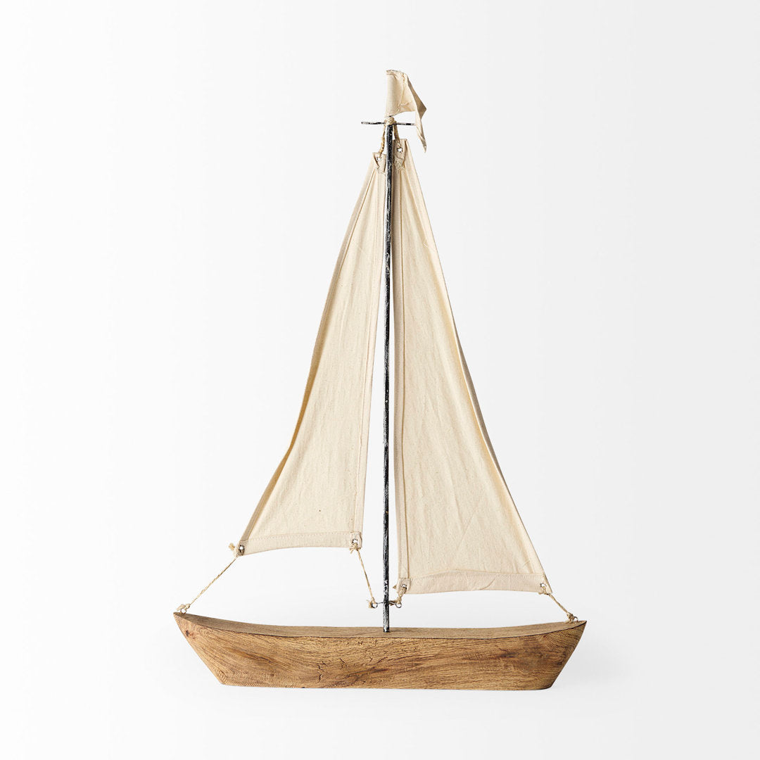 Armentrout 21" Brown And Natural Wood Metal And Fabric Sailboat Tabletop Sculpture Beachcrest Home™ Size: 32" H x 2.5" W x 22" D