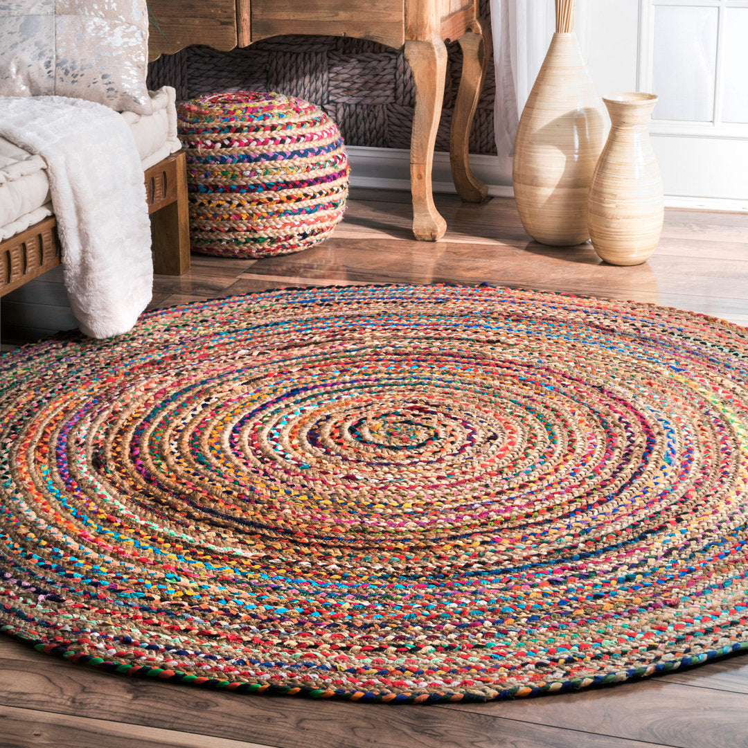 Lovetto Bohemian Handmade Braided Red Rug Bungalow Rose Rug Size: Round 6'