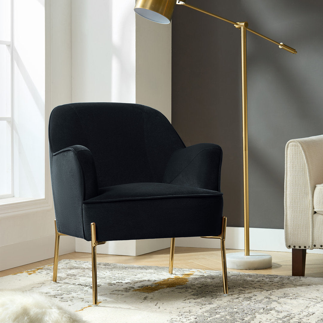 Cleo 26" Wide Contemporary Chair with Recessed Arms Etta Avenue™ Fabric: Black Velvet