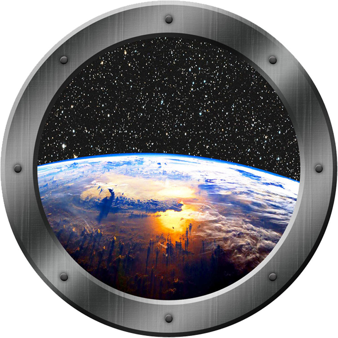 Stclair Planet Earth Space Window Porthole Framed Wall Decal Zoomie Kids Size: 14" H x 14" W