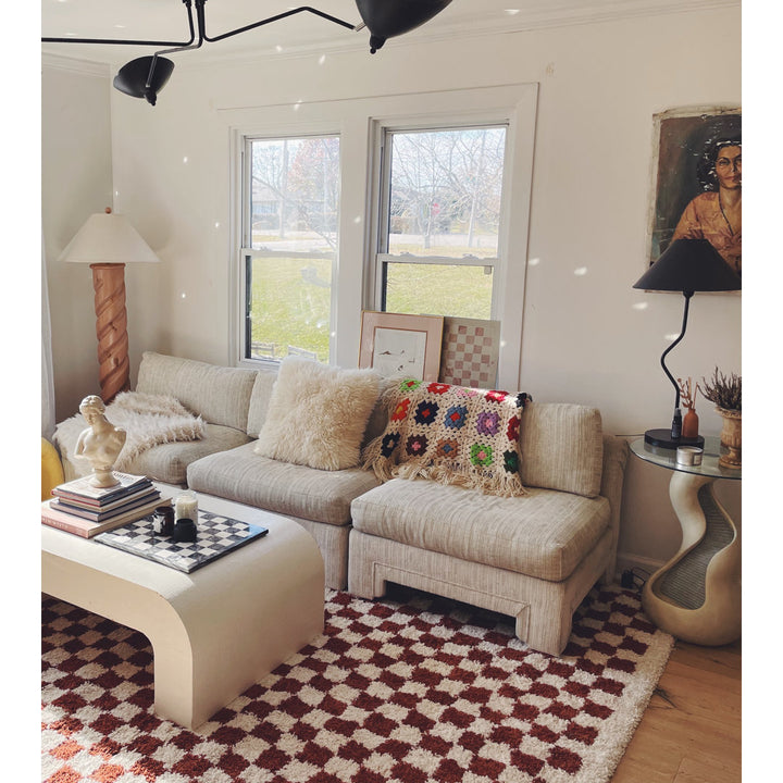 Walker Checkered Burnt Orange/Cream Shag Area Rug AllModern Rug Size: Rectangle 8'9" x 12'