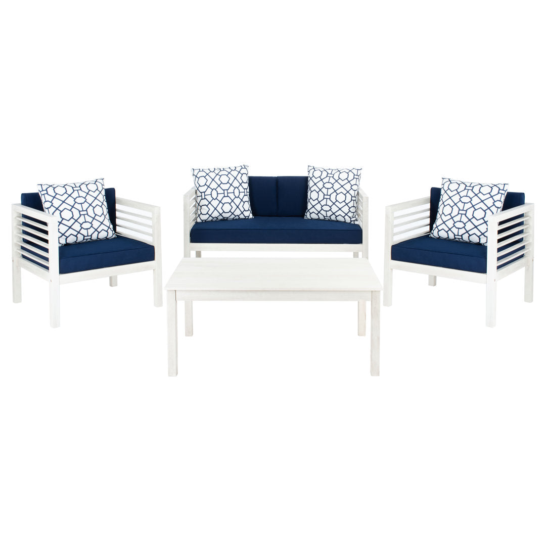 Arlethe 4 Piece Sofa Seating Group with Cushions Wade Logan® Frame Color/Cushion Color: White Frame/Navy Cushion