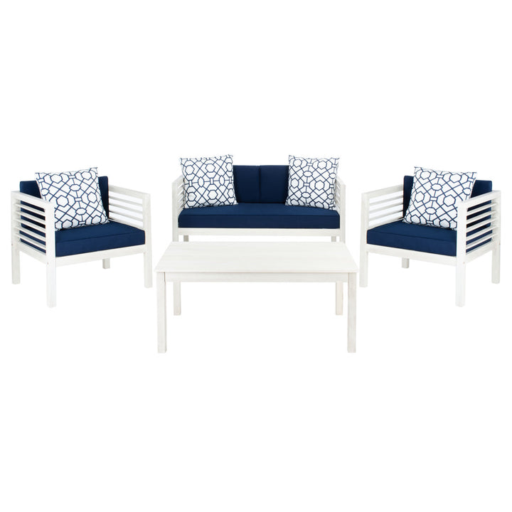 Arlethe 4 Piece Sofa Seating Group with Cushions Wade Logan® Frame Color/Cushion Color: White Frame/Navy Cushion