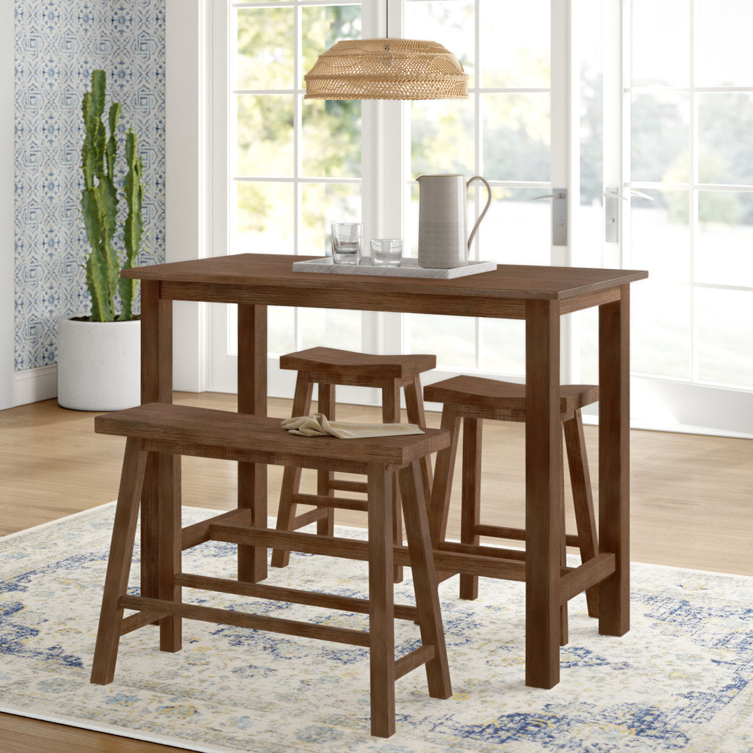 Colynn 4 - Person Counter Height Rubberwood Solid Wood Dining Set Dakota Fields Color: Chestnut Wire-Brush