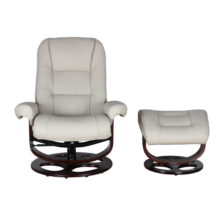 Majeda Manual Swivel Recliner With Ottoman Hokku Designs Body Fabric: Roman Ivory Leather Match
