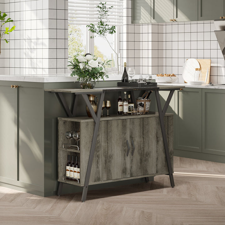 Marin 47 " Kitchen Island Open Sheves, Coffee Bar Cabinet Buffet Table Kitchen Sideboard Kelly Clarkson Home Base Finish: Retro Gray Oak