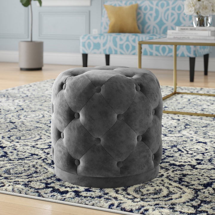 Olivios 18" Wide Velvet Tufted Round Standard Ottoman Mercer41 Upholstery Color: Gray