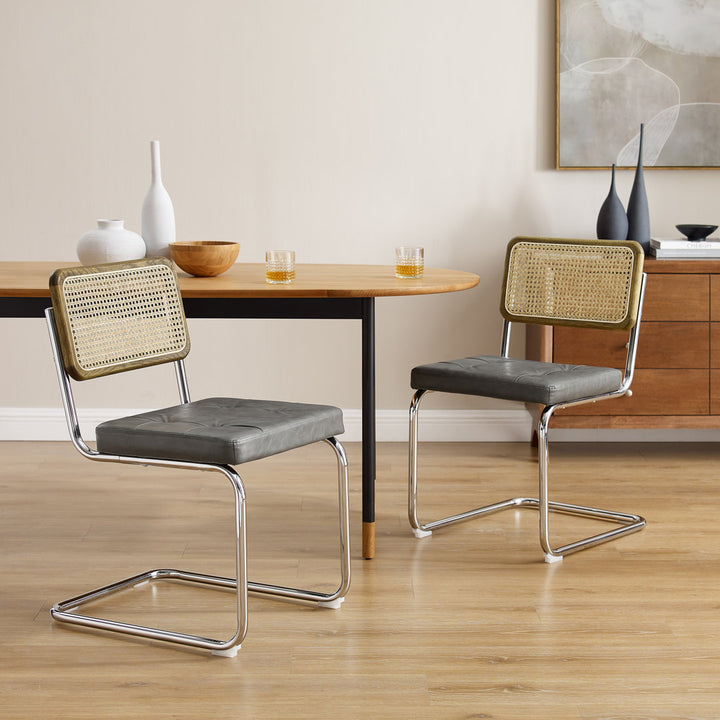Staple Hill Upholstered Dining Side Chair with Cane Rattan Back (Set of 2) Bayou Breeze Upholstery Color: Gray