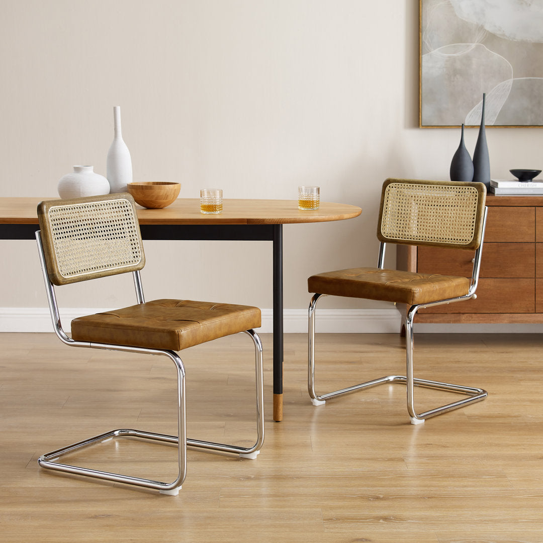 Staple Hill Upholstered Dining Side Chair with Cane Rattan Back (Set of 2) Bayou Breeze Upholstery Color: Yellow Brown