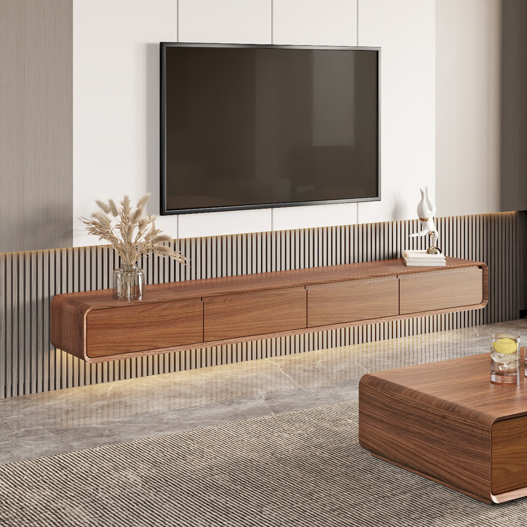 Randalstown Floating TV Stand, Entertainment Center with 4 Drawers, Solid Wood, Fully-Assembled Hokku Designs Color: Dark Brown/White Overall Entertainment Center Width - Side to Side: 94.48''