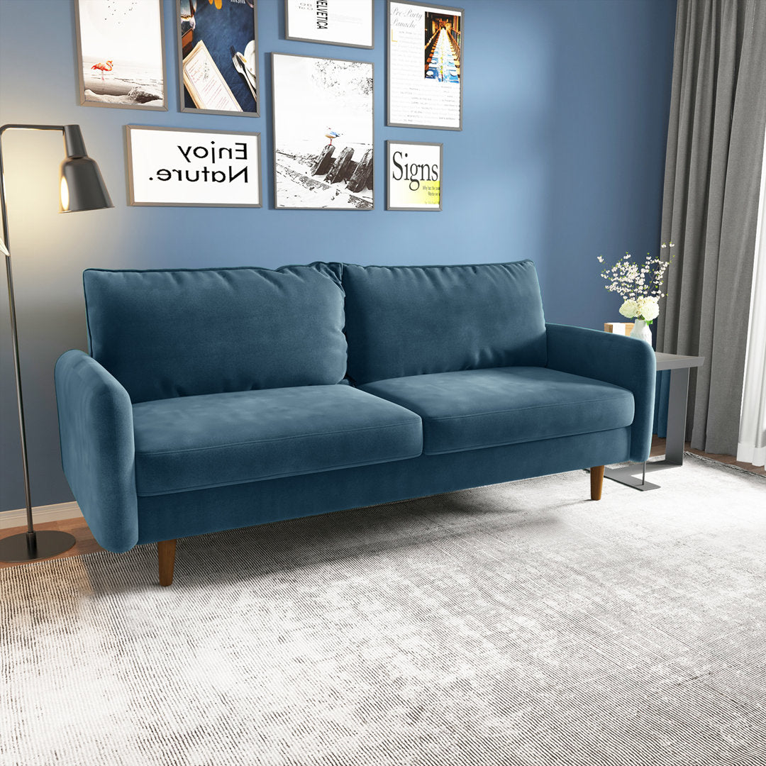 Anacapa 70" Velvet Round Arm Sofa Corrigan Studio® Fabric: Prussian Blue Velvet
