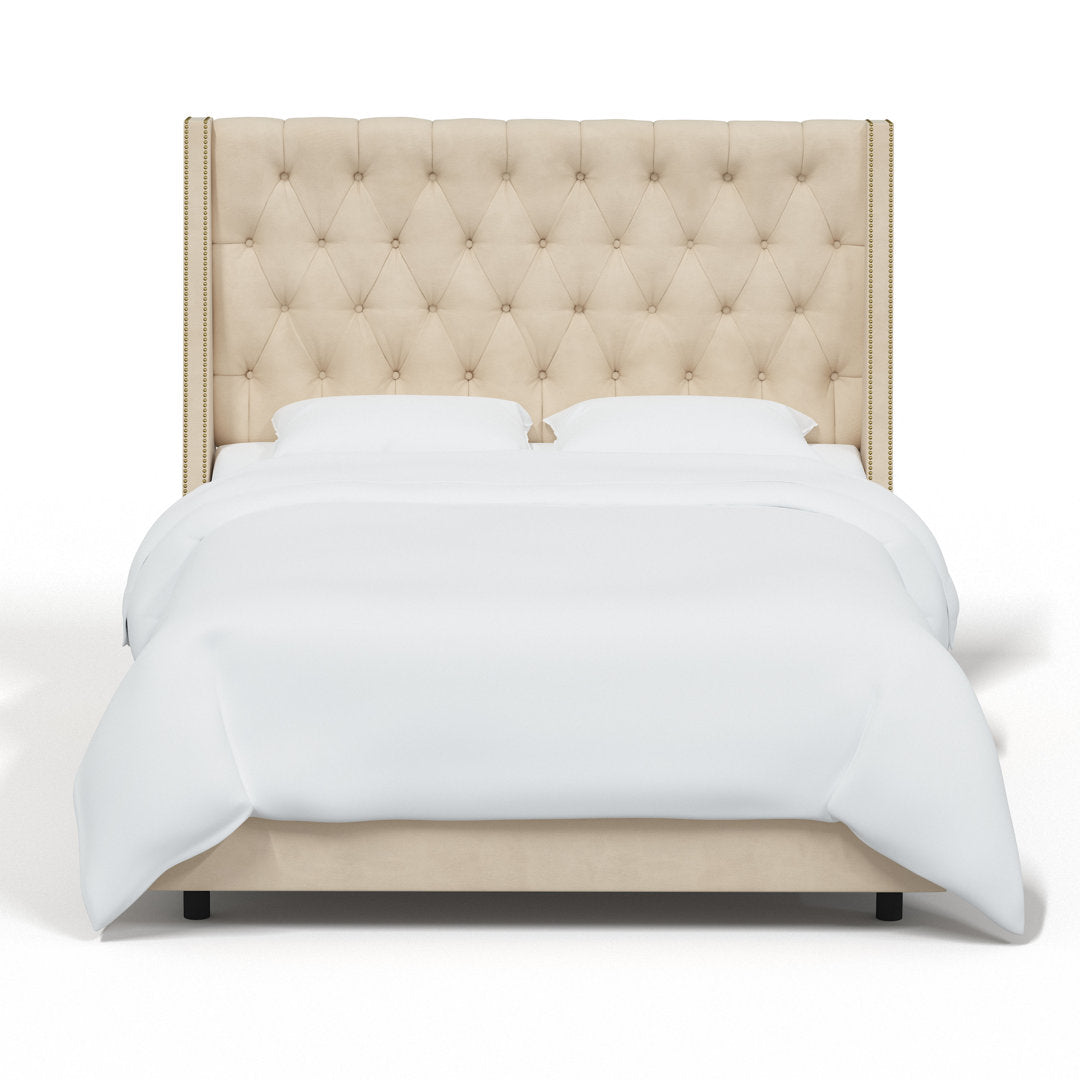 Annabel Upholstered Wingback Bed Kelly Clarkson Home Size: Full Body Fabric: Classic Pearl Performance Velvet