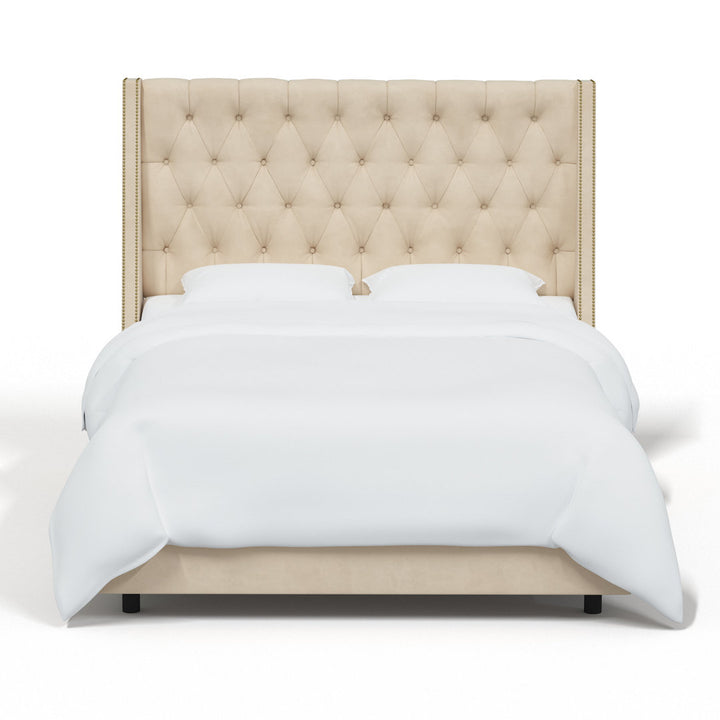 Annabel Upholstered Wingback Bed Kelly Clarkson Home Size: Full Body Fabric: Classic Pearl Performance Velvet
