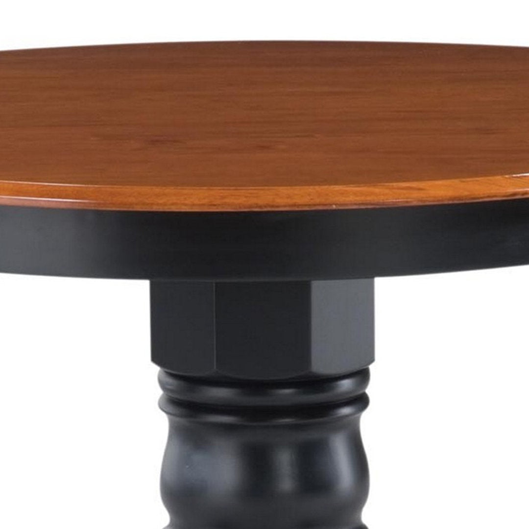 Standridge 42'' Solid Wood Pedestal Dining Table August Grove® Color: Black / Oak