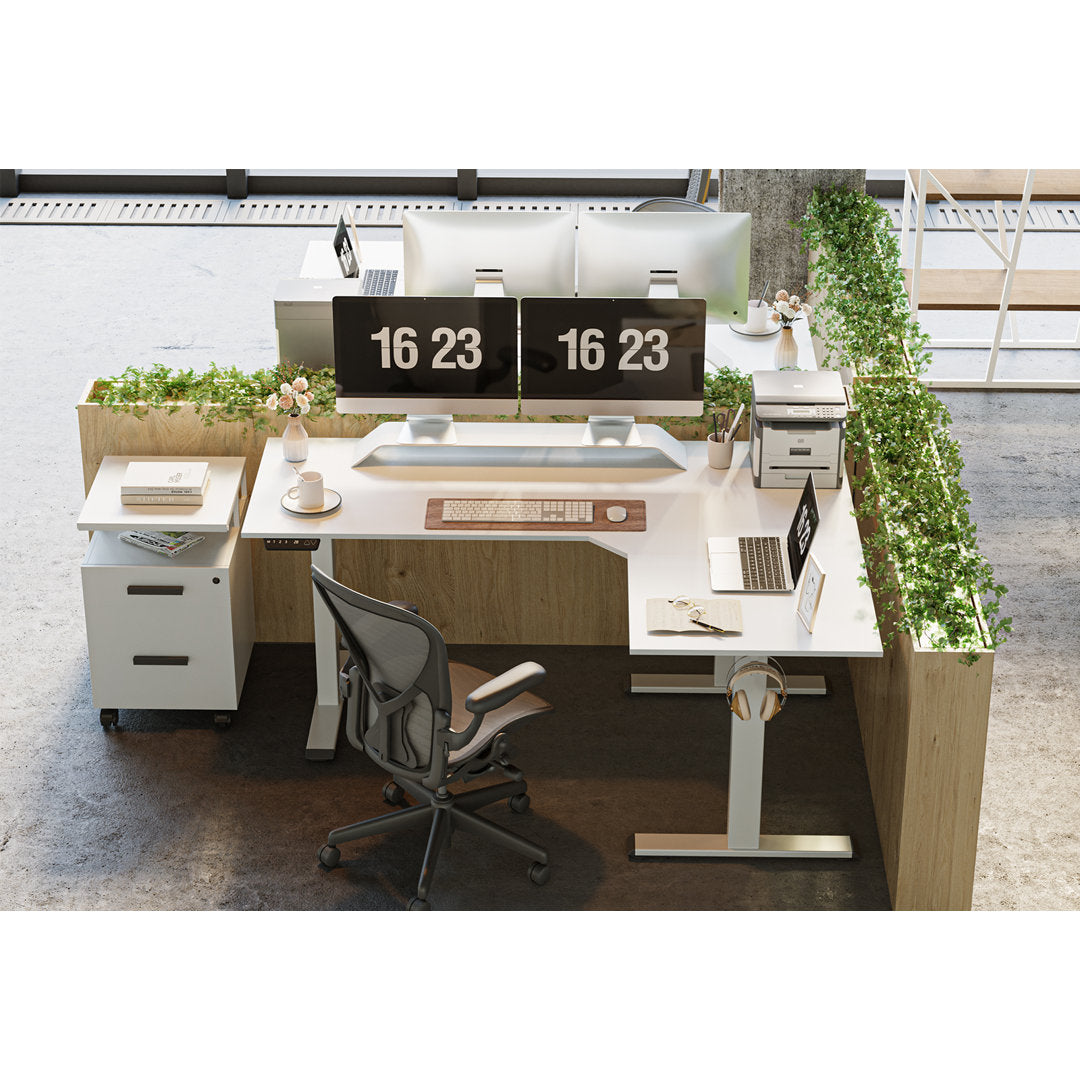 Juilo Height Adjustable L-Shape Standing Desk Inbox Zero