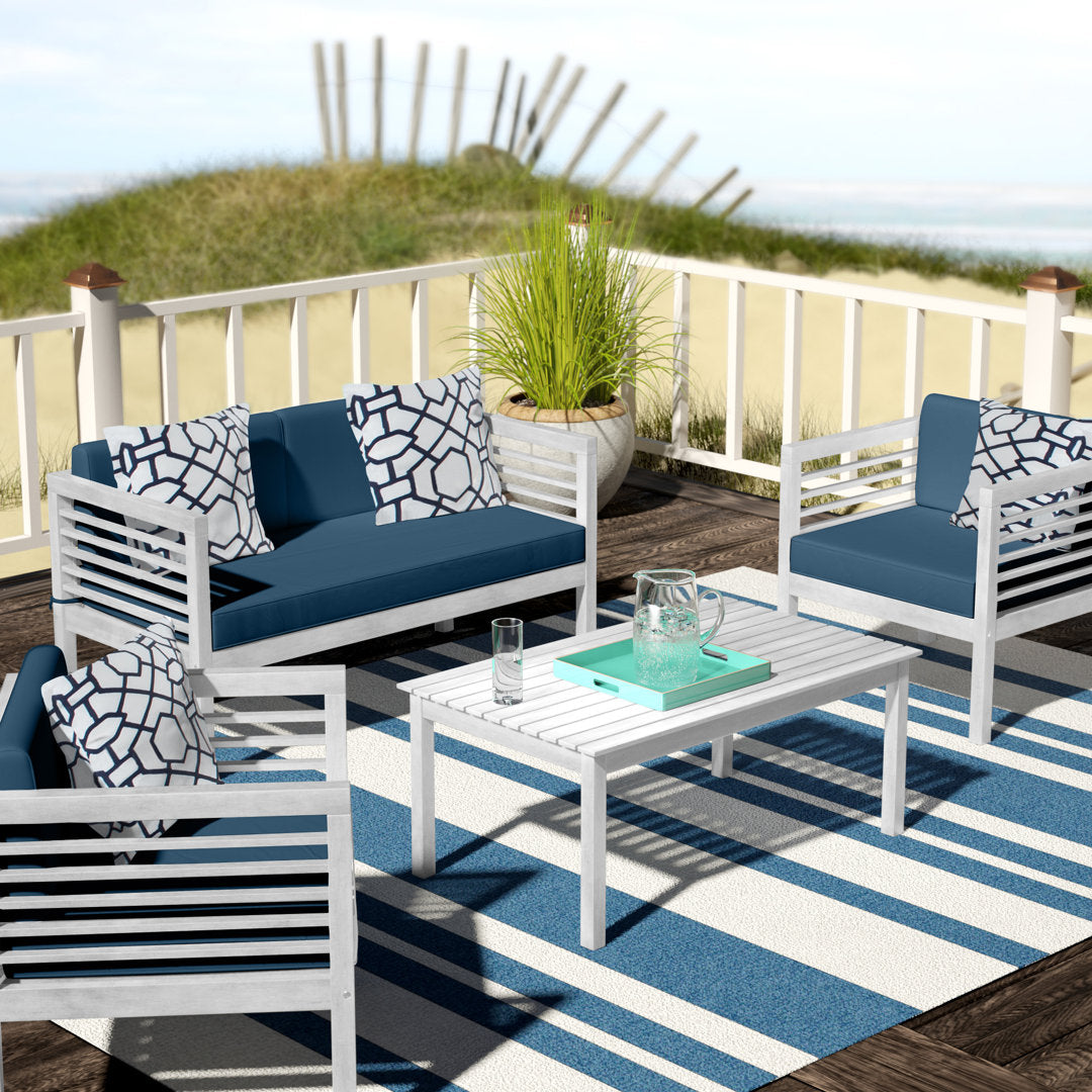 Arlethe 4 Piece Sofa Seating Group with Cushions Wade Logan® Frame Color/Cushion Color: White Frame/Navy Cushion