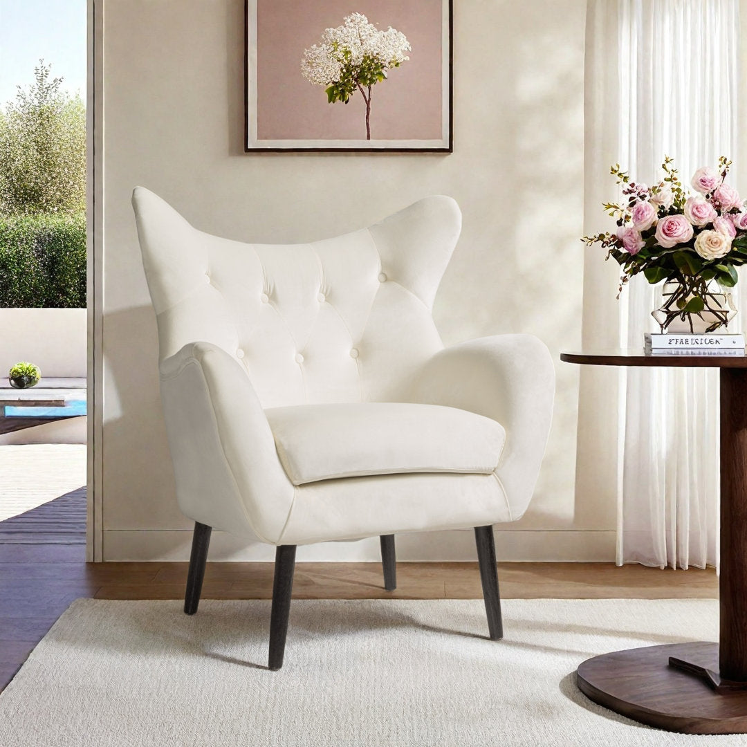 Danney 30'' Wide Tufted Velvet Wingback Chair House of Hampton® Fabric: Ivory Velvet