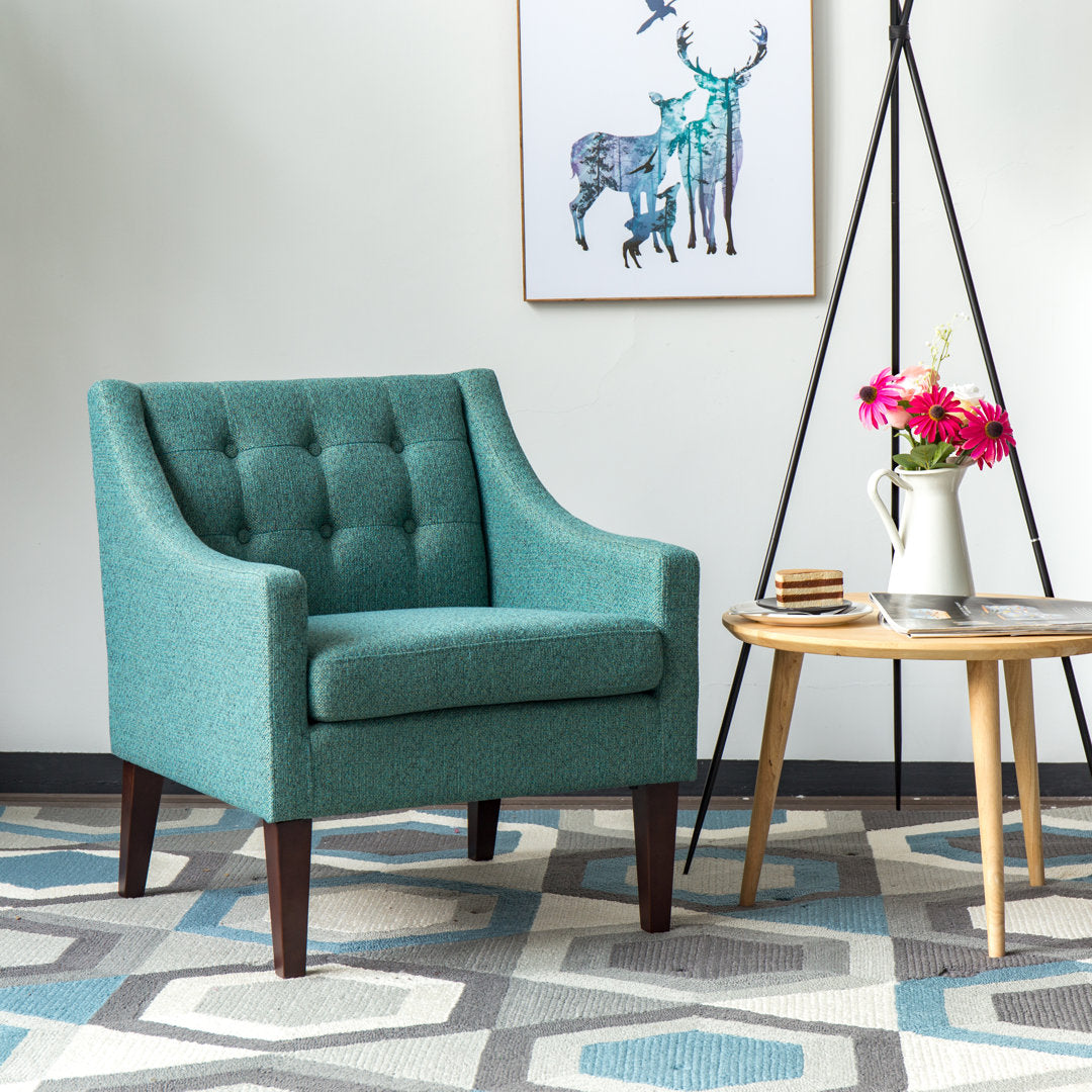 Clopton 26" Wide Mid-Century Modern Tufted Accent Armchair Hashtag Home Fabric: Nubby Green Polyester Blend