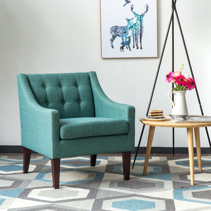 Clopton 26" Wide Mid-Century Modern Tufted Accent Armchair Hashtag Home Fabric: Nubby Green Polyester Blend