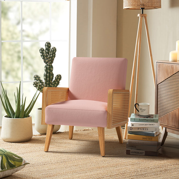 Mayenne Upholstered Accent Chair with Rattan Arms Lark Manor™ Fabric: Blush Velvet