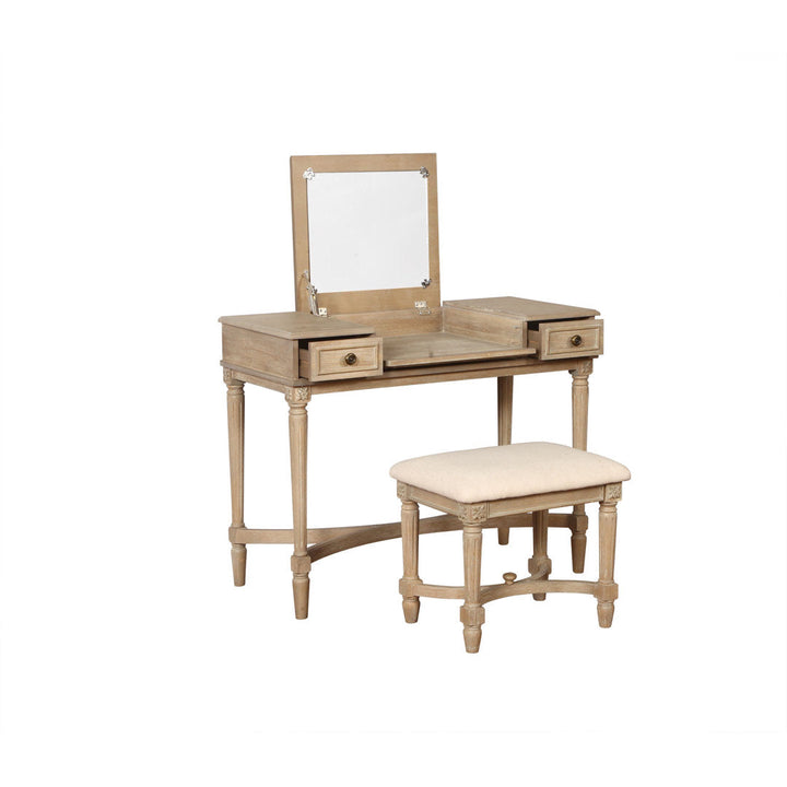 June Natural Two Drawer Flip Top Vanity Set with Stool Kelly Clarkson Home