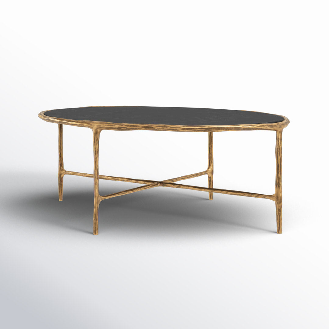 Evelynn 4 Legs Coffee Table Joss & Main Table Base Color: Brass, Table Top Color: Black