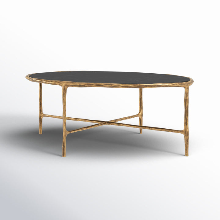 Evelynn 4 Legs Coffee Table Joss & Main Table Base Color: Brass, Table Top Color: Black