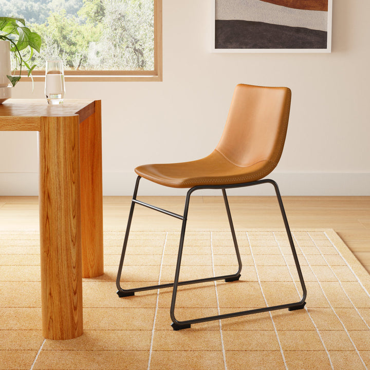 Nia Vegan Leather Side Chair (Set of 2) AllModern Upholstery Color: Light Brown, Frame Color: Black