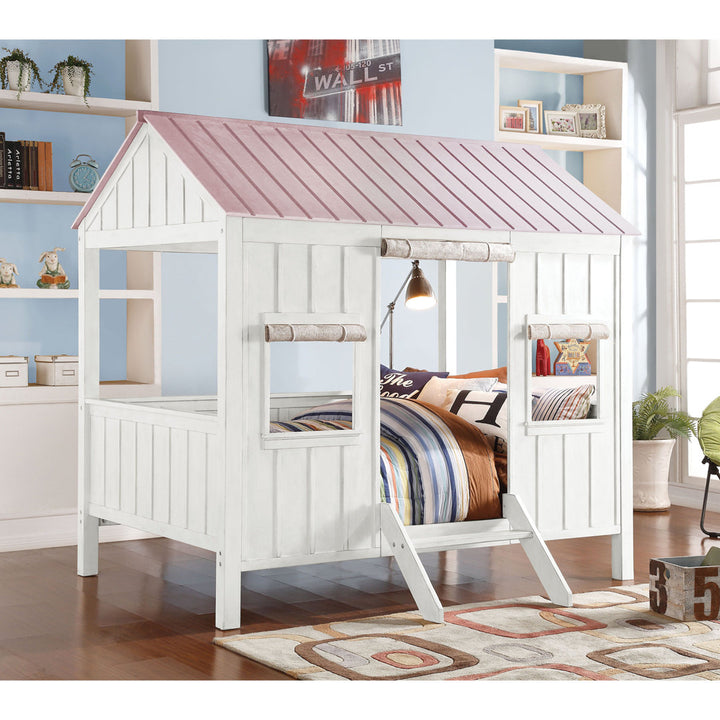 Diemer Full Canopy Standard Bed by Viv + Rae™ Viv + Rae™ Bed Frame Color: White/Pink