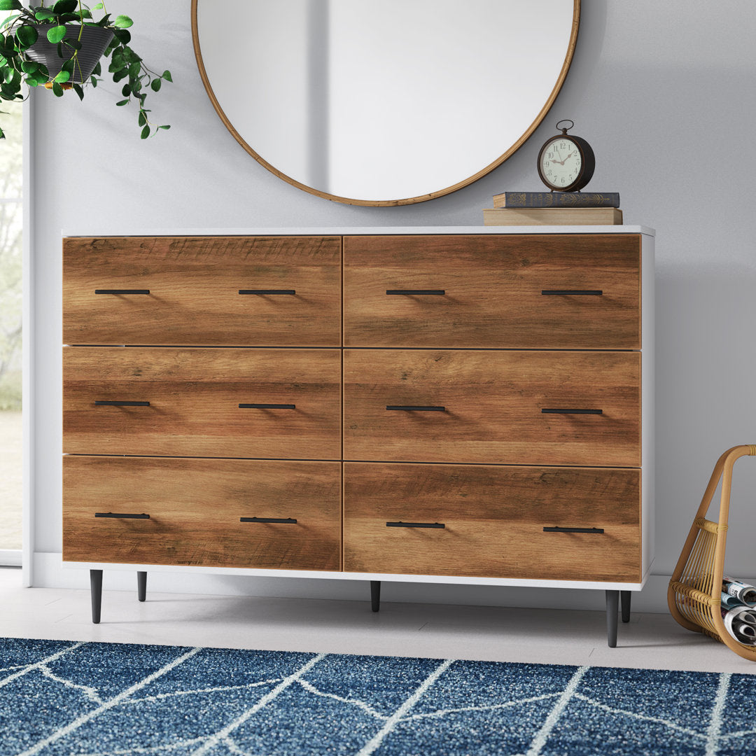Catt 52" Wide 6 Drawer Dresser Mercury Row® Color: White/Rustic Oak