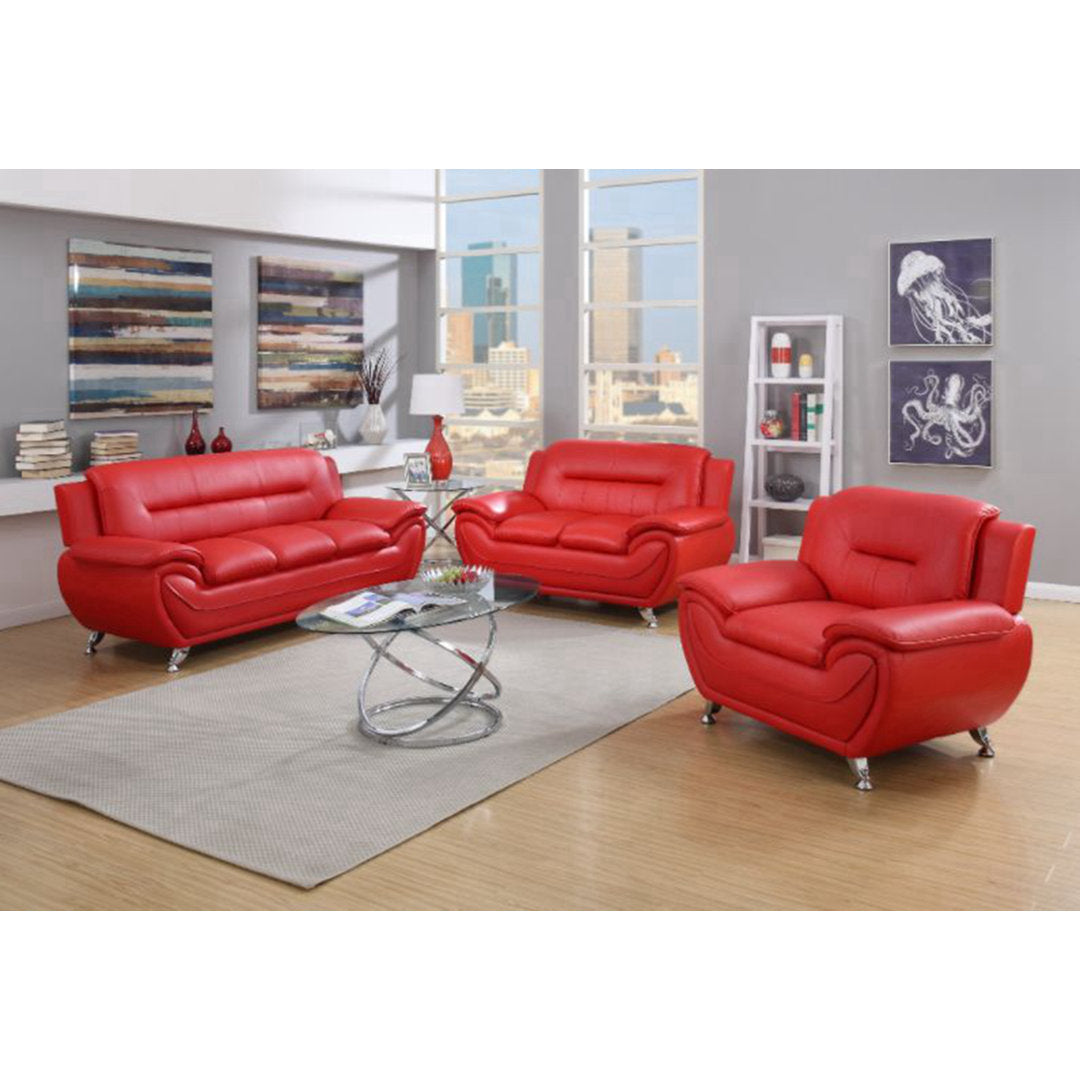 Mulvey 80" Faux Leather Pillow Top Arm Sofa Orren Ellis Upholstery Color: Red