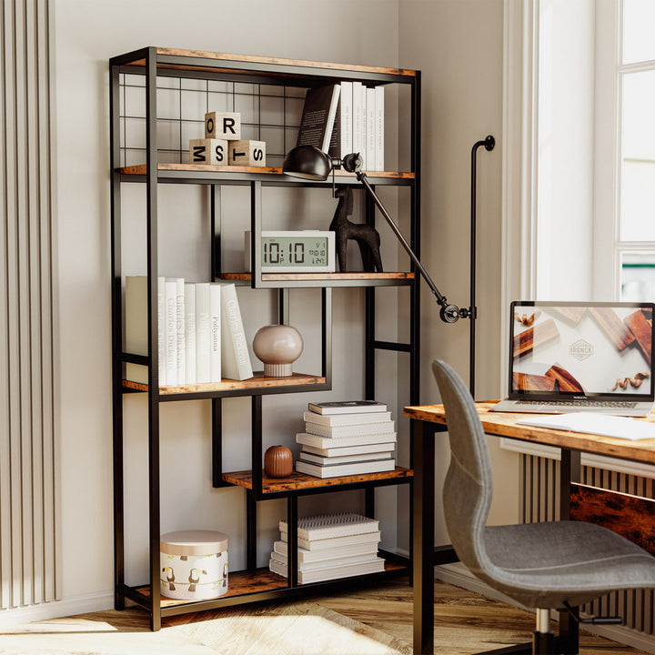 17 Stories Bookshelves And Bookcases 6-shelf Etagere Bookcase, Industrial Open Display Shelves Geometric Bookcase With Sturdy Metal Frame 17 Stories Color: Vintage Brown