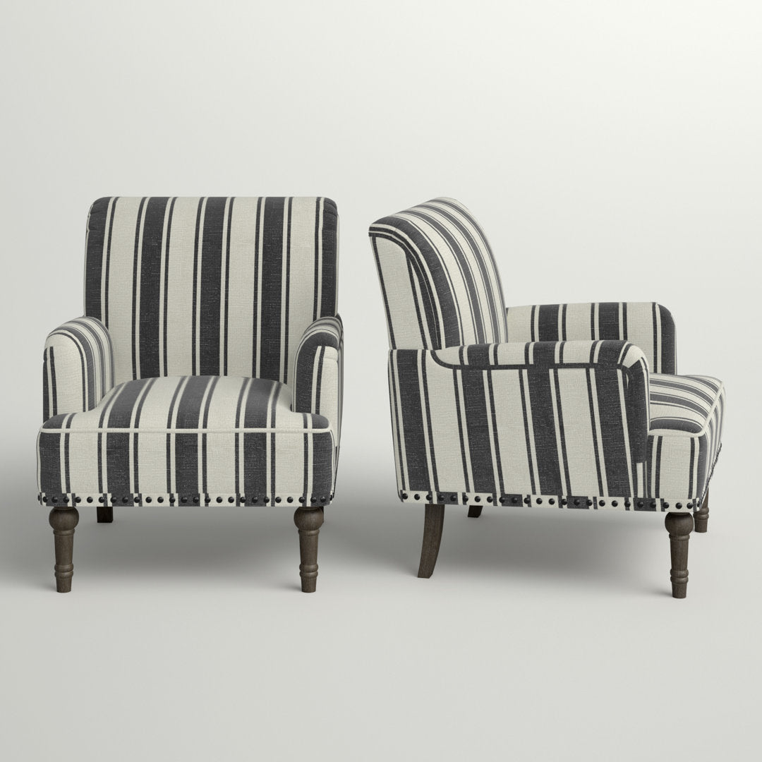 Arching Armchair With Solid Wood Turned Legs and Nailhead Trim (Set of 2) Sand & Stable™ Upholstery Color: Black
