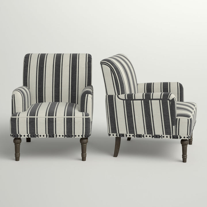 Arching Armchair With Solid Wood Turned Legs and Nailhead Trim (Set of 2) Sand & Stable™ Upholstery Color: Black