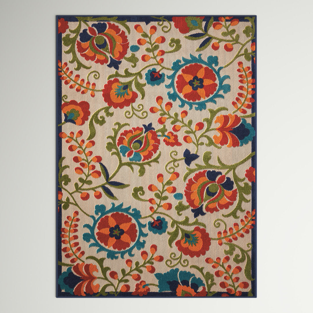 Bernia Floral Ivory/Red/Green Area Rug Wade Logan® Rug Size: Rectangle 6' x 9'