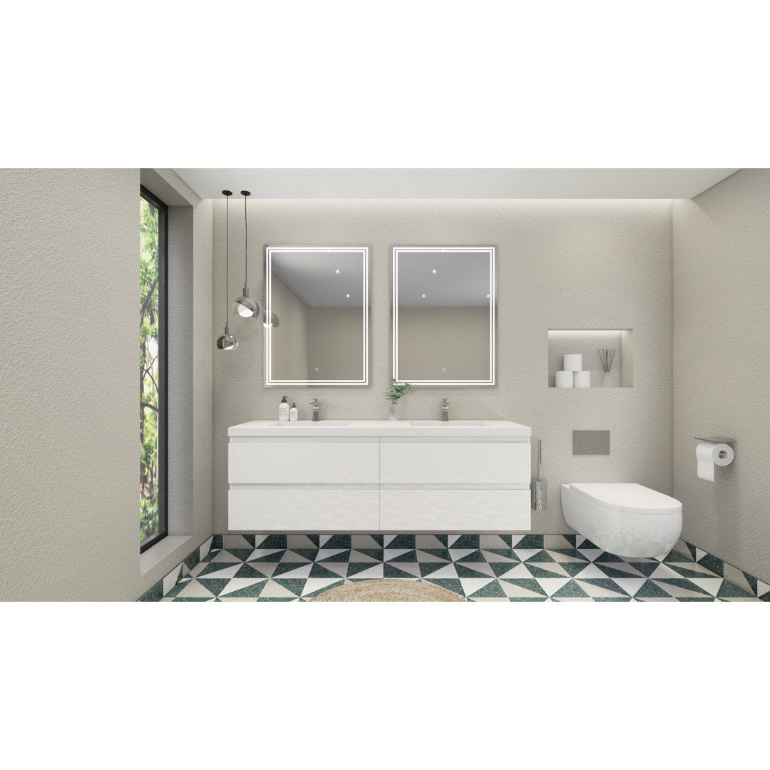 Aylanna 72" Wall-Mounted Double Bathroom Vanity Set Wade Logan® Base Finish: Hight Gloss White