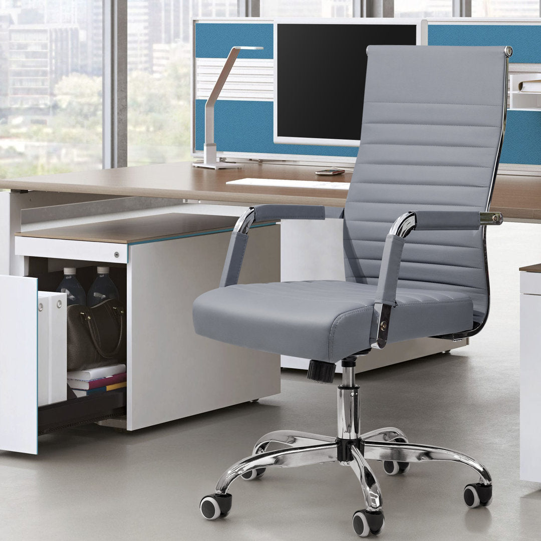 Renda Mid-Back Ribbed Conference Chair Orren Ellis Upholstery Color: Grey