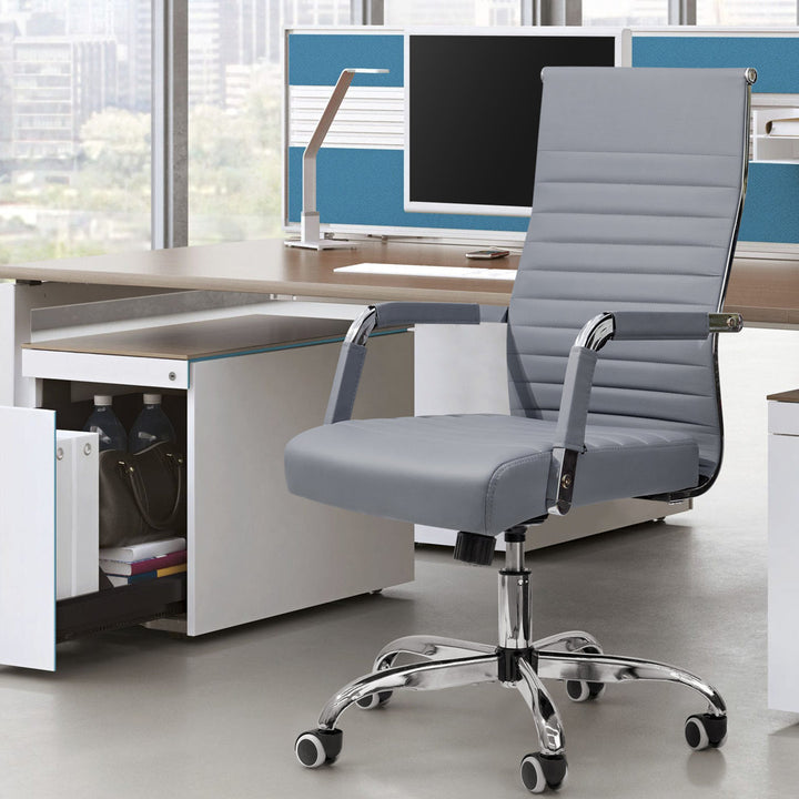 Renda Mid-Back Ribbed Conference Chair Orren Ellis Upholstery Color: Grey