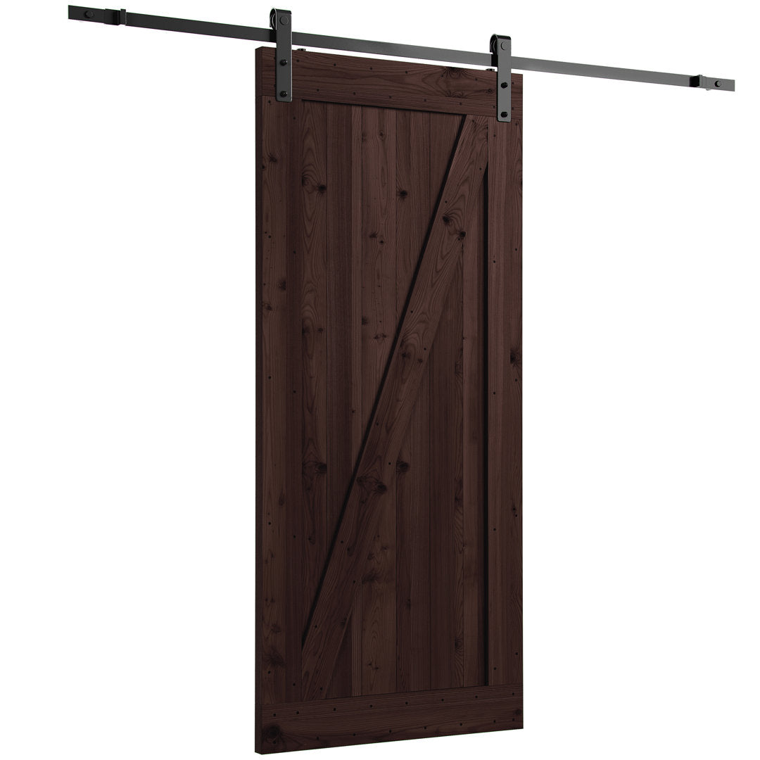 Tarcienne Paneled Wood and Metal Finish Prehung Barn Door with Installation Hardware Kit Millwood Pines Finish: Brown