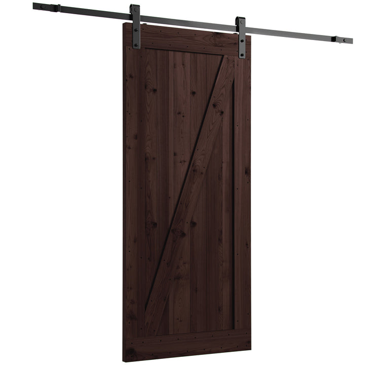 Tarcienne Paneled Wood and Metal Finish Prehung Barn Door with Installation Hardware Kit Millwood Pines Finish: Brown